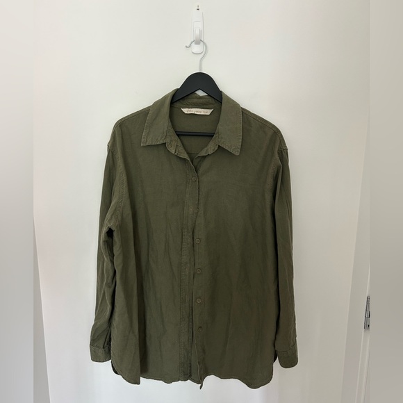 suko Tops - Suko oversized linen blend green button down shirt